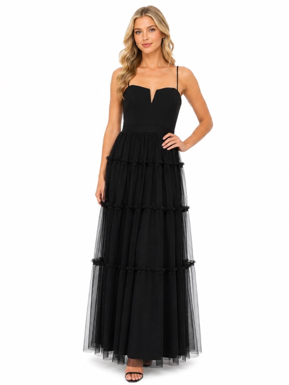 Adrianna Papell - Ruffle Tiered Mesh Sleeveless Gown